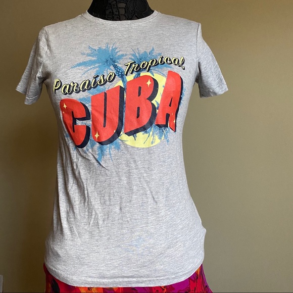 Gray Cuba Graphic Travel Crewneck Tee Tropical Paraiso Kids 11-12 Women XS - Picture 1 of 2